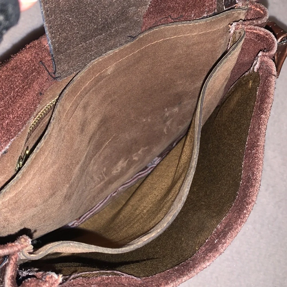 Brown Suede Crossbody Bag Satchel Saddlebag